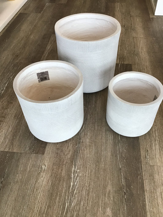 Antique White Fiberclay Textured Pot