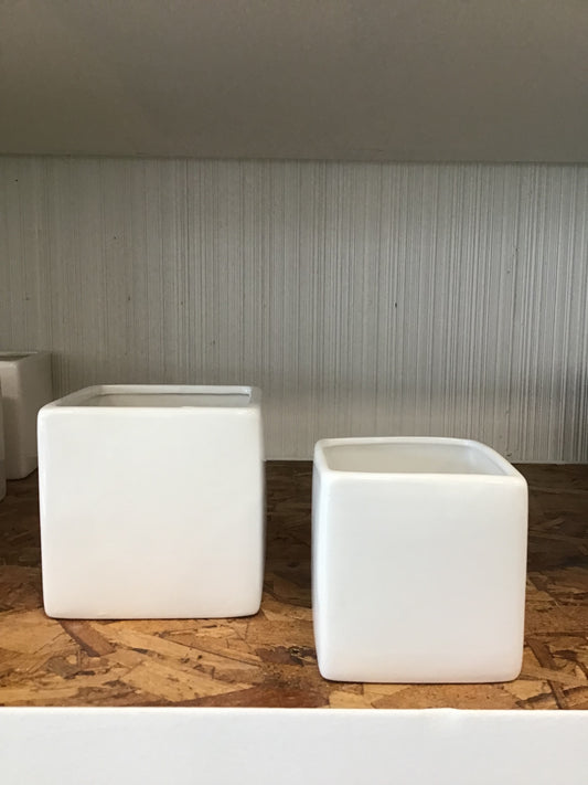 White Ceramic Cube Pot
