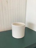 White Glossy Ribbed Pot