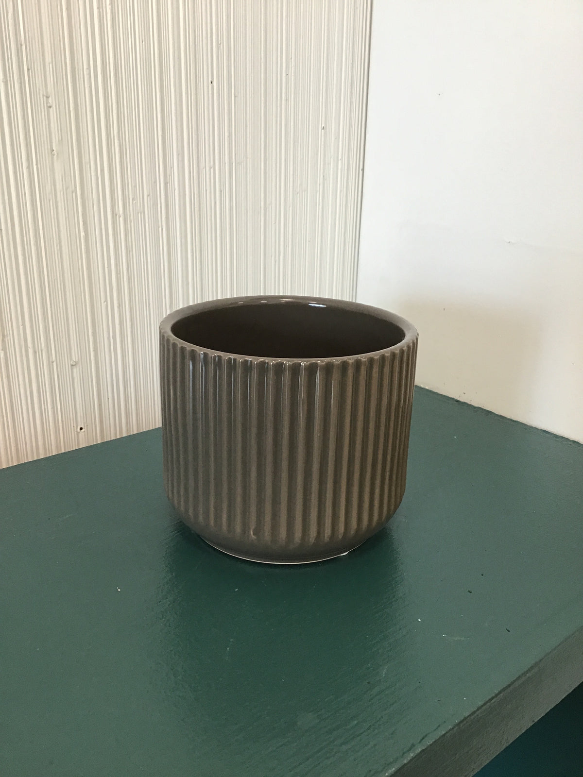 4” Grey Ribbed Ceramic Pot