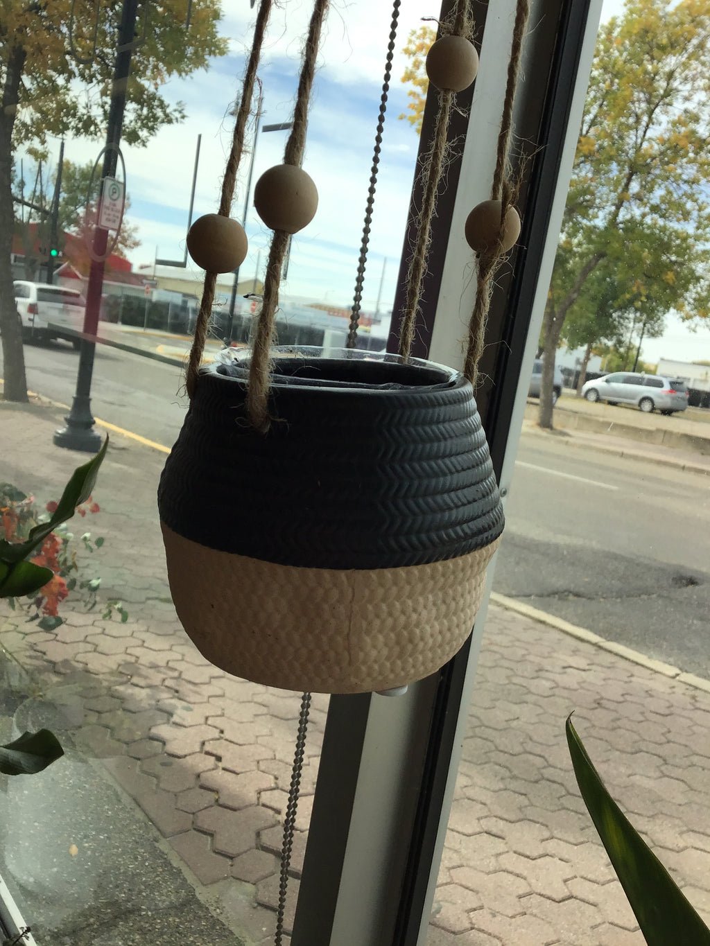 Small Hanging Faux Basket Ceramic Pot