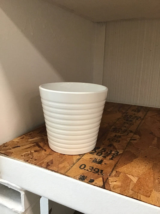 White Horizontal Ripple Pot