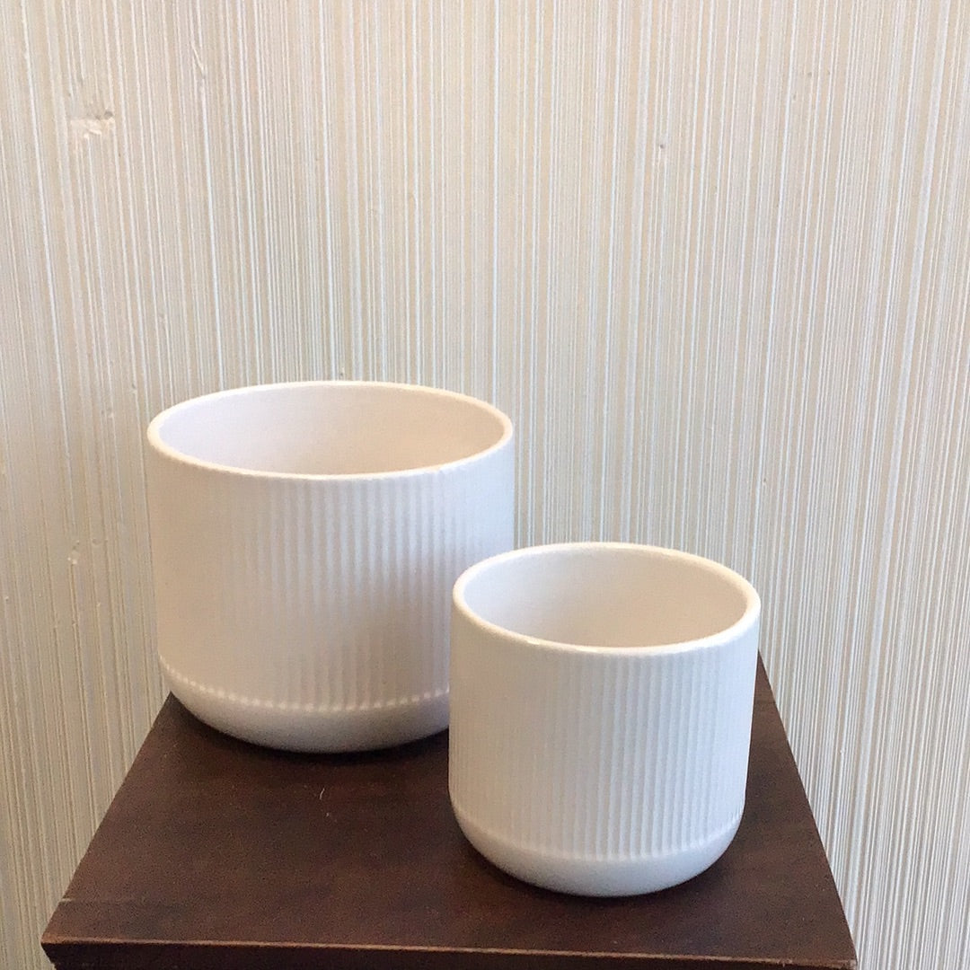 White Vertically Ribbed Pot